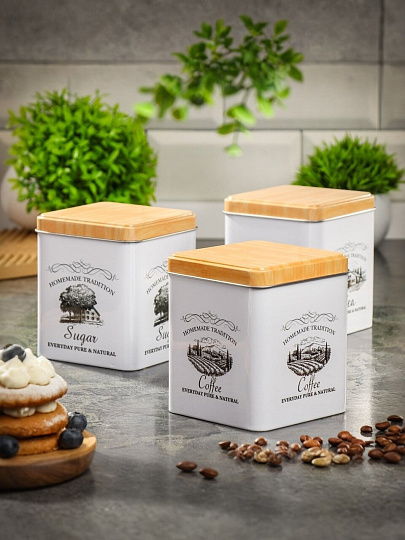 Банка для сыпучих продуктов, металл, 1.2 л, 10х10х12 см, с крышкой, Кофе, Y3-1189-2
