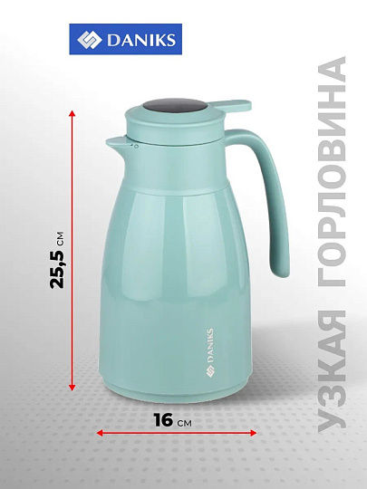 Термос-кувшин пластик, 1 л, Daniks, колба стекло, с датчиком, голубой, ED-100-blue