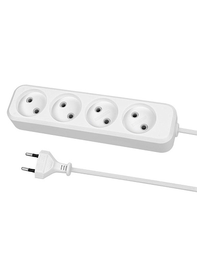 Удлинитель 4 гнезда, 1.5 м, без заземления, 10 А, 2300 Вт, белый, TDM Electric, Народный, SQ1303-1315
