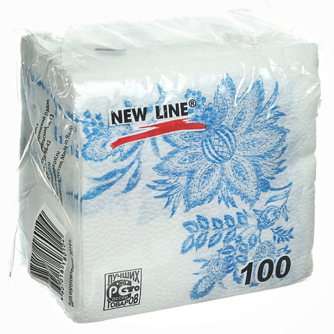 Салфетки бумажные New Line, Гжель, 100 шт, 24х24 см, в ассортименте