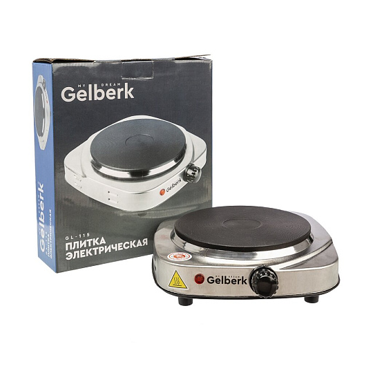 Плита электрическая Gelberk, GL-115, 1500 Вт, 1 конфорка, диск, нержавеющая сталь, механическая, переключатель поворотный