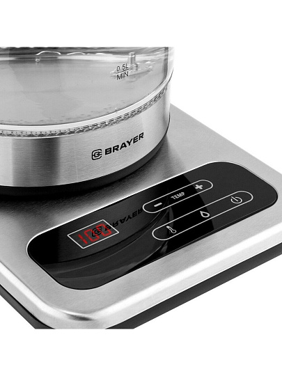 Чайник электрический Brayer, 1003BR, 1.7 л, 2200 Вт, скрытый нагревательный элемент, стекло
