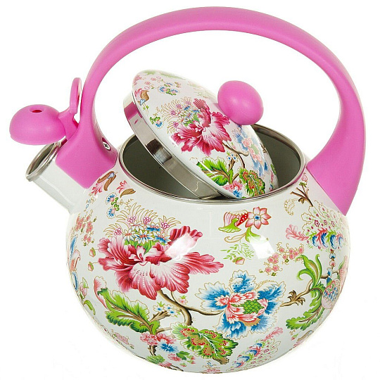 Чайник сталь, эмалированное покрытие, 2.2 л, со свистком, ручка пластиковая, Aurora, Вдохновение, 1909