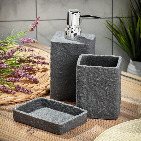 Стакан для зубных щеток, полирезин, Fora, Stone Black, FOR-STN44BL