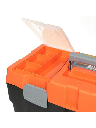 Ящик для инструментов, 24 '', 58.5х29.5х29.5 см, пластик, Profbox, ПрофБокс, пластиковый замок, лоток, 2 органайзера на крышке, М-60