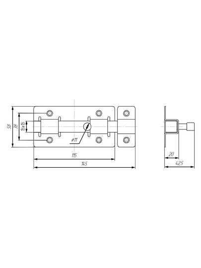 Задвижка дверная накладная, ригель квадратный, Секрет-Киров, 115 мм, ЗД-06, 14 006, антик медь