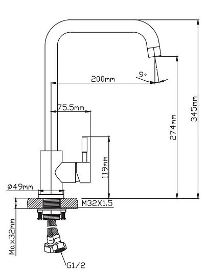 Смеситель для кухни, Diadonna, с картриджем, D46-0004BL