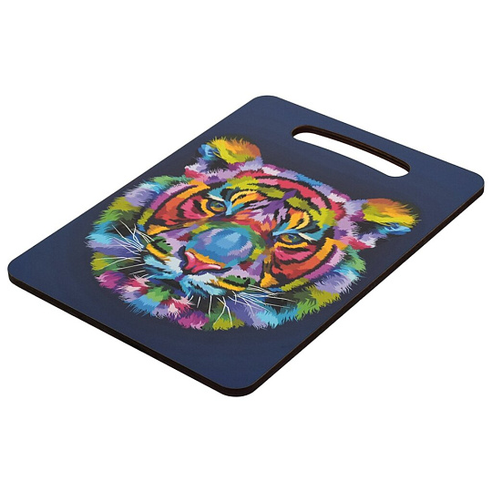 Доска разделочная дерево, 29х21х0.6 см, с ручкой, мультиколор, квадратная, Marmiton, Цветной тигр, 17372