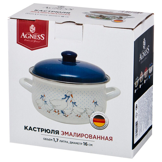 Кастрюля Agness эмалированная, серия гуси 1,7л диаметр: 16 см высота: 10 см, 951-030