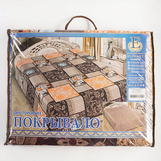 Покрывало евро, 220х200 см, микрофибра, двухстороннее, Marianna, Элегант геометрия, коричневое, 18-002