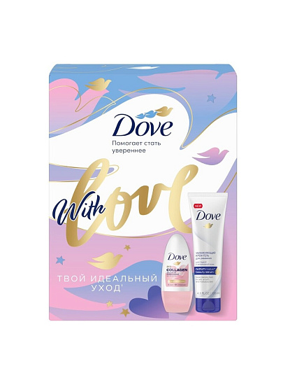 Набор подарочный для женщин, Dove, Позволь им сиять, гель для умывания + антиперспирант шариковый