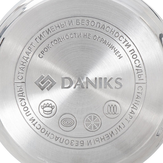 Кастрюля нержавеющая сталь, 2.2 л, крышка стекло, Daniks, Оптима, GS-01201-18CA, индукция