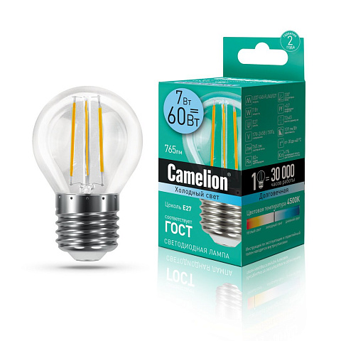 Лампа светодиодная 7Вт 220В 4500К Camelion LED7-G45-FL/845/E27