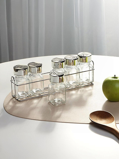 Набор для специй стекло, металл, 9.6 см, 6 шт, с подставкой, бесцветный, Daniks, S023/6R