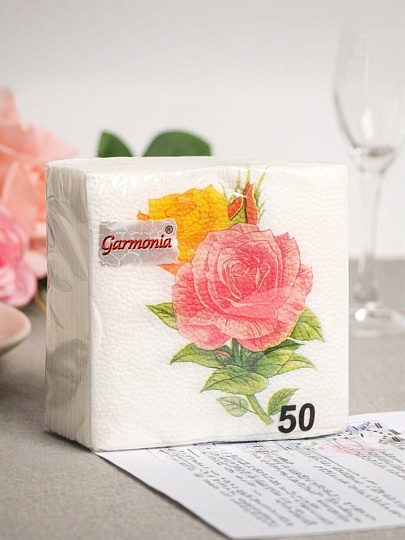 Салфетки бумажные Гармония Цвета, Розы, 50 шт