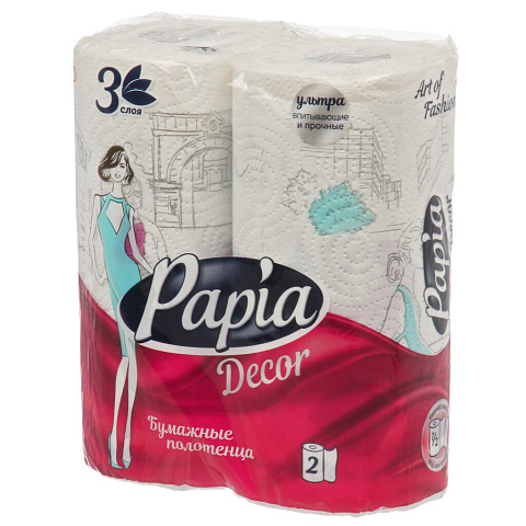 Полотенце бумажное 3 сл, 2 рулона, Papia Decor, 5078291