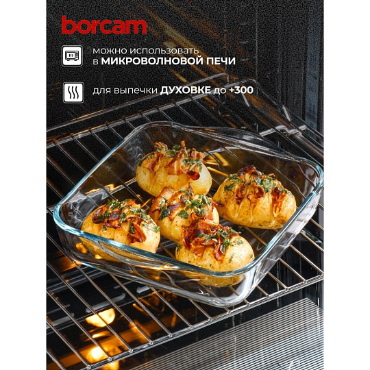 Форма для запекания стекло, 22х25.6 см, 1.95 л, прямоугольная, Borcam, 59034