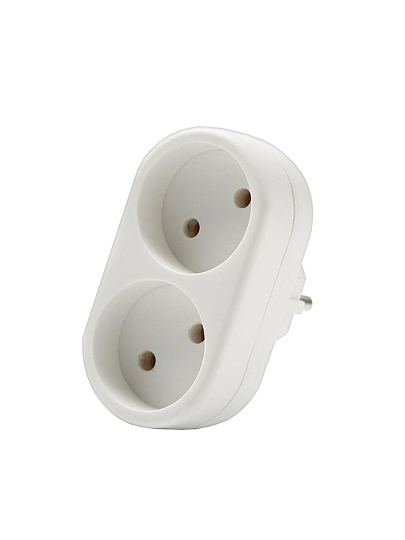 Разветвитель 2 гнезда, без заземления, плоский, 10 А, 250 В, 2200 Вт, Domtok, 2651