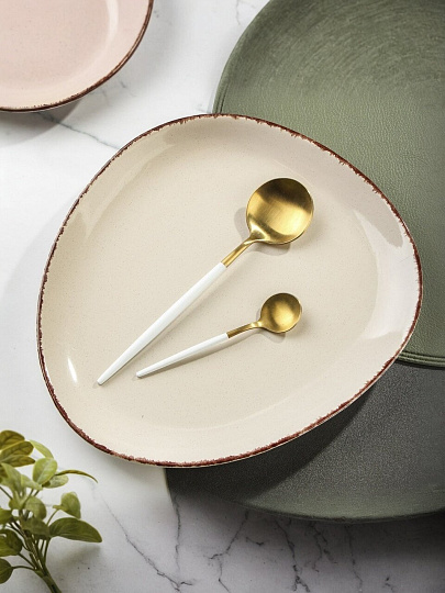 Тарелка обеденная, керамика, 28 см, фигурная, Pollen, Daniks, слоновая кость