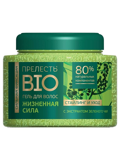 Гель для укладки волос Прелесть Био, Жизненная сила, сильная фиксация, 250 мл, с экстрактом зеленого чая