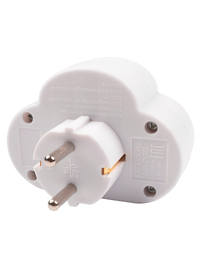 Разветвитель 2 гнезда, с заземлением, 16 А, с выключателем и защитной шторкой, JazzWay, AD-2GS, 5004788