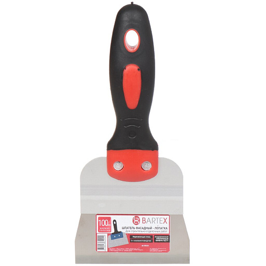 Шпатель фасадный, нержавеющая сталь, 100 мм, прямой, рукоятка двухкомпонентная, Bartex, Евро, 615031