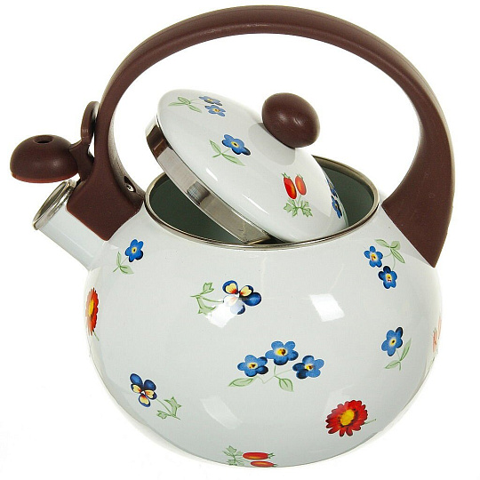 Чайник сталь, эмалированное покрытие, 2.2 л, со свистком, ручка пластиковая, Aurora, Незабудка, 1902