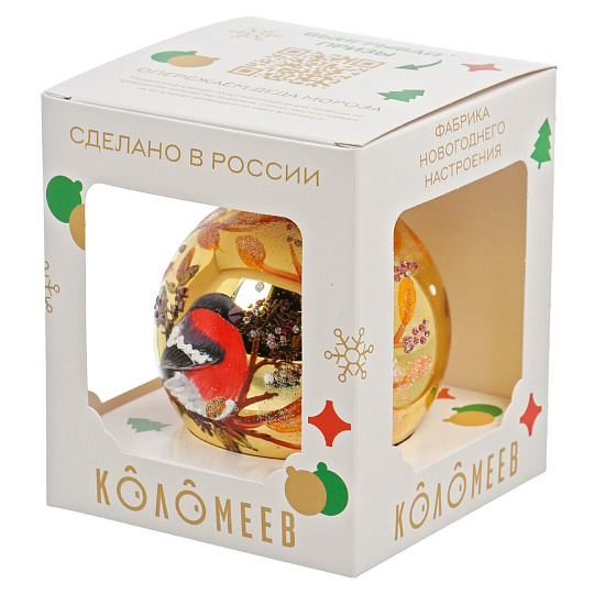 Елочный шар Снегирь зимний, 8 см, стекло, КУ-80-244037