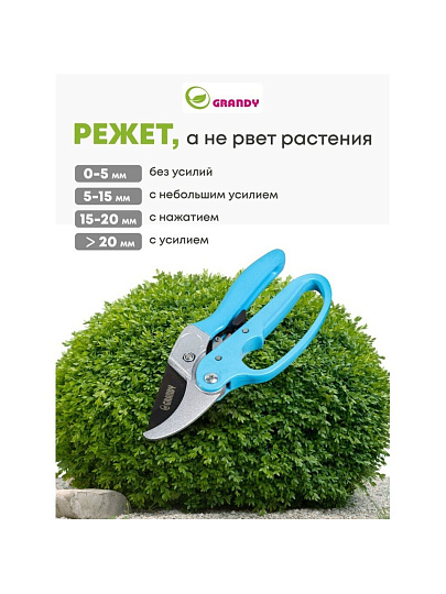 Секатор 200 мм, прямого реза, Grandy, с храповым механизмом, рукоятка металл, резина