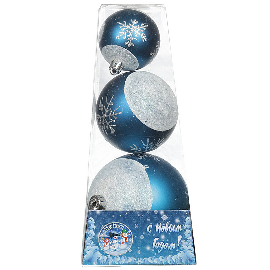 Елочный шар Snowmen, Снежинка, сугроб, 3 шт, 10, 8, 6 см, 4 цвета, в ПВХ пирамиде, Е40323