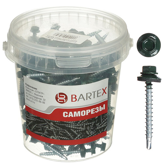 Саморез кровельный, диаметр 4.8х50 мм, 150 шт, зеленый, банка, Bartex