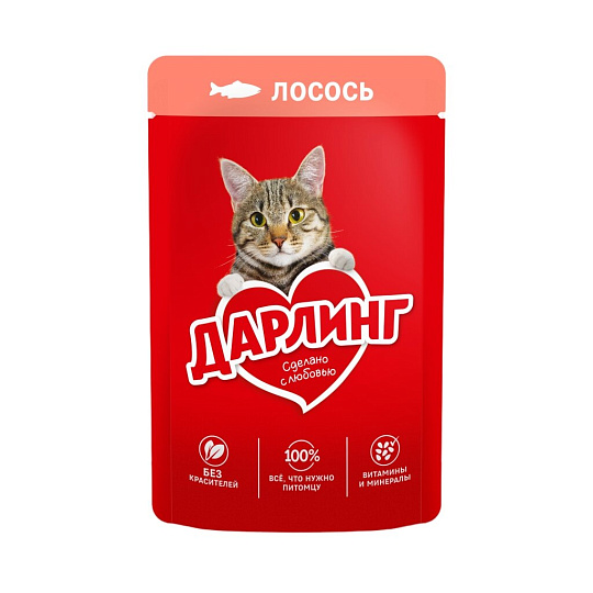 Корм для животных Дарлинг, 75 г, для взрослых кошек, лосось в подливе, пауч