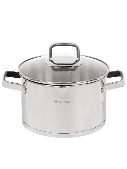 Кастрюля нержавеющая сталь, 4.75 л, крышка стекло, Daniks, Манхэттен, M-461-22, индукция