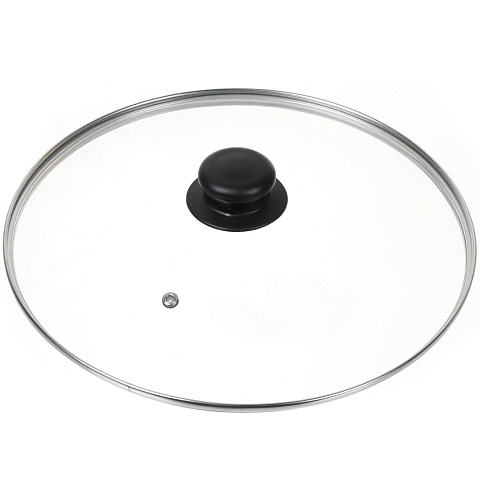 Крышка для посуды стекло, 28 см, Daniks, металлический обод, кнопка бакелит, черная, Д4128Ч
