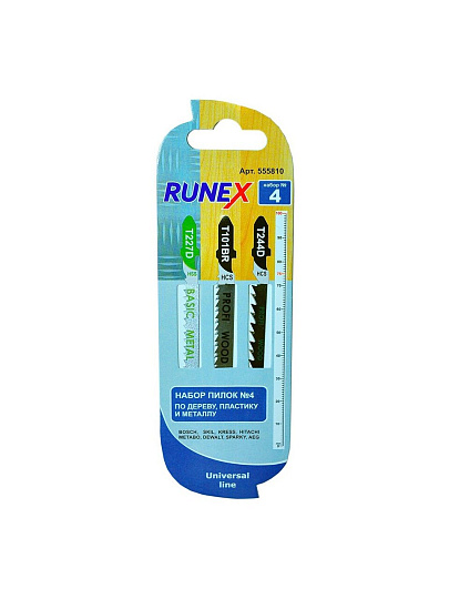 Набор пилок для электролобзика, Runex, T227D/Т101BR/Т244D №4, по дереву, металлу, пластику, 3 шт, 555810