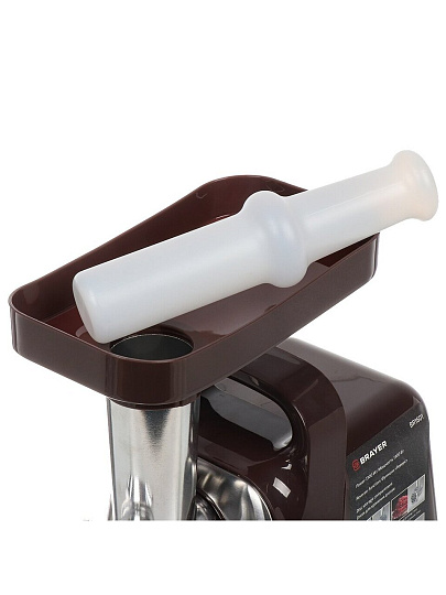 Мясорубка электрическая Brayer, BR1601, 1300 Вт, реверс, 1.5 кг/мин, пластик, 4 насадки, с отсеком для хранения насадок