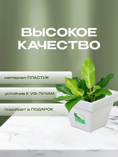 Кашпо пластик, 1.5 л, 14.5х12.5 см, белый гранит, Darel, Квадро, 50702