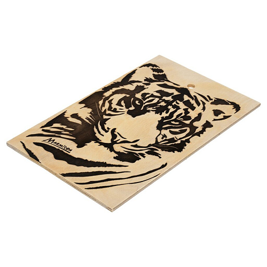 Доска разделочная дерево, 30х18.5х0.6 см, с ручкой, черно-бежевая, прямоугольная, Marmiton, Тигр, 17373