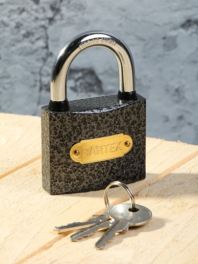 Замок навесной BARTEX чугунный 63мм Влагонепроницаемый, блистер, 3 ключа, 504662