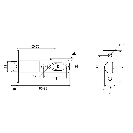 Ручка защелка Фабрика Замков, 3502E SN BK 10/30, 115042, матовый никель, сталь