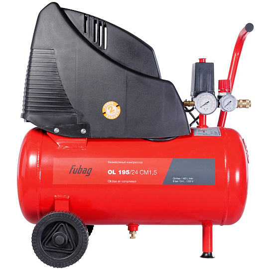 Компрессор безмасляный, Fubag, OL 195/24, 1.1 кВт, поршневой, 24 л, 180 л/мин, 8 бар, прямой, 220В/50Гц, 3400 об/мин, 18.2 кг, A6CC304KOA601 (A6CC304KOA092)