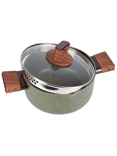 Кастрюля алюминий, антипригарное покрытие, 2.8 л, крышка стекло, Werner, Organic Forest Style, 51457, индукция
