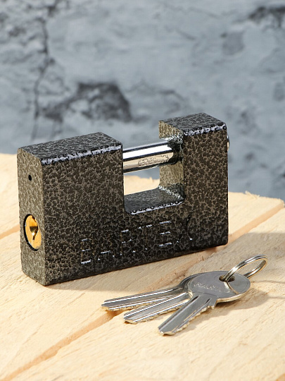 Замок навесной BARTEX чугунный 80мм Гаражный, блистер, 3 ключа, 504664