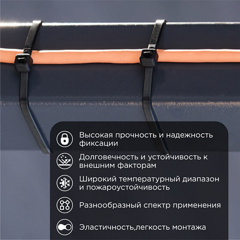 Хомут стяж кабельн, 4.8х300 мм, нейлон, 25 шт, чер, Rexant, 07-0301-25