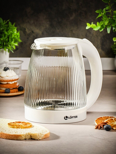 Чайник электрический Lofter, CX-K313-18BW, белый, 1.8 л, 1500 Вт, скрытый нагревательный элемент, стекло, пластик
