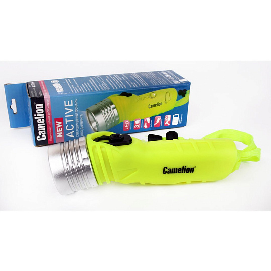 Фонарь Camelion, LED 3W Toshiba, пластик, желтый, 4xLR6, дайв, алюминий, блистер, LED51534