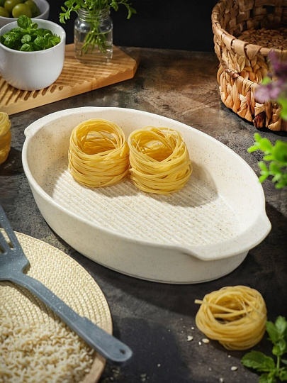 Форма для выпечки керамика, 33х33 см, 2 л, овальная, Daniks, Бежевый гранит, Y4-8738