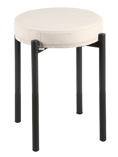 Табурет 405х405х510 мм, белый, черный, сиденье круглое, велюр, на болтах, Модуль, Синди