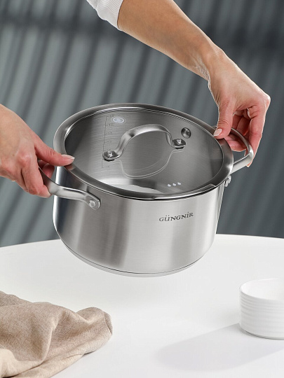 Кастрюля нержавеющая сталь, 4.1 л, крышка стекло, Катунь, Nord, GR01-D-22, индукция