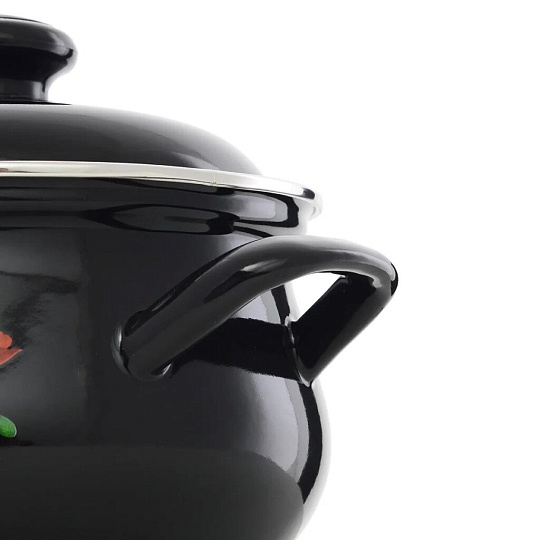 Кастрюля эмалированная сталь, 4.5 л, крышка сталь, индукция, круглая, Эстет, Красные маки, ЭТ-72858, черная, индукция